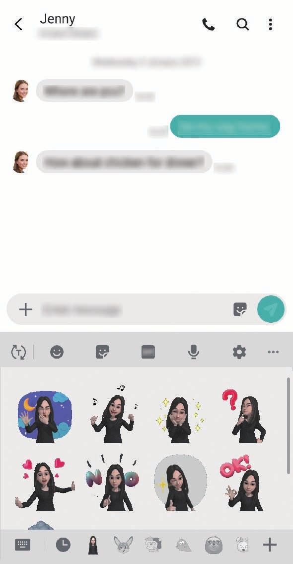 Seuraavat toiminnot ovat esimerkki Oma emoji -tarrojen käyttämisestä Viestit-sovelluksessa.