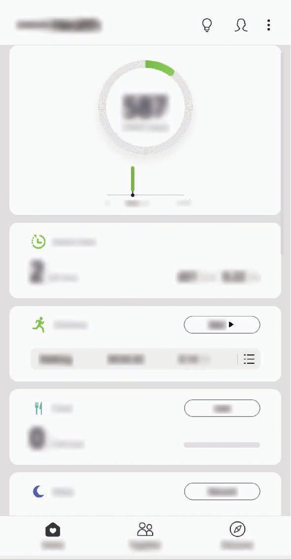 Sovellukset ja ominaisuudet Voit lisätä kohteita Samsung Health -alkunäyttöön napauttamalla Kohteiden hallinta ja valitsemalla sitten kohteet. Tarkastele ja hallitse seurantaohjelmia.