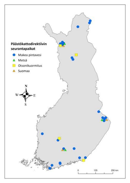 Kuva 25. Päästökattodirektiivin 9 artiklan mukaisen ekologisen vaikutusseurannan kohteet Suomessa. 7.