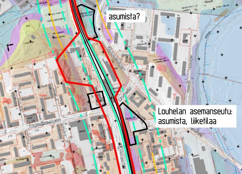 Martinlaaksontien eteläpuolella runkomeluvyöhyke on kapea Viherpuiston eteläreunaan saakka.