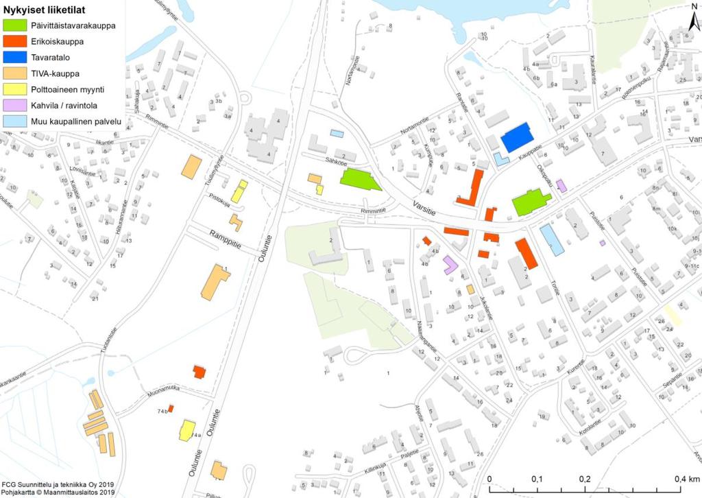 FCG SUUNNITTELU JA TEKNIIKKA OY Loppuraportti 13 (30) 3.3 Pudasjärven keskustan kaupalliset palvelut Pudasjärven palveluista valtaosa sijaitsee keskustan alueella.