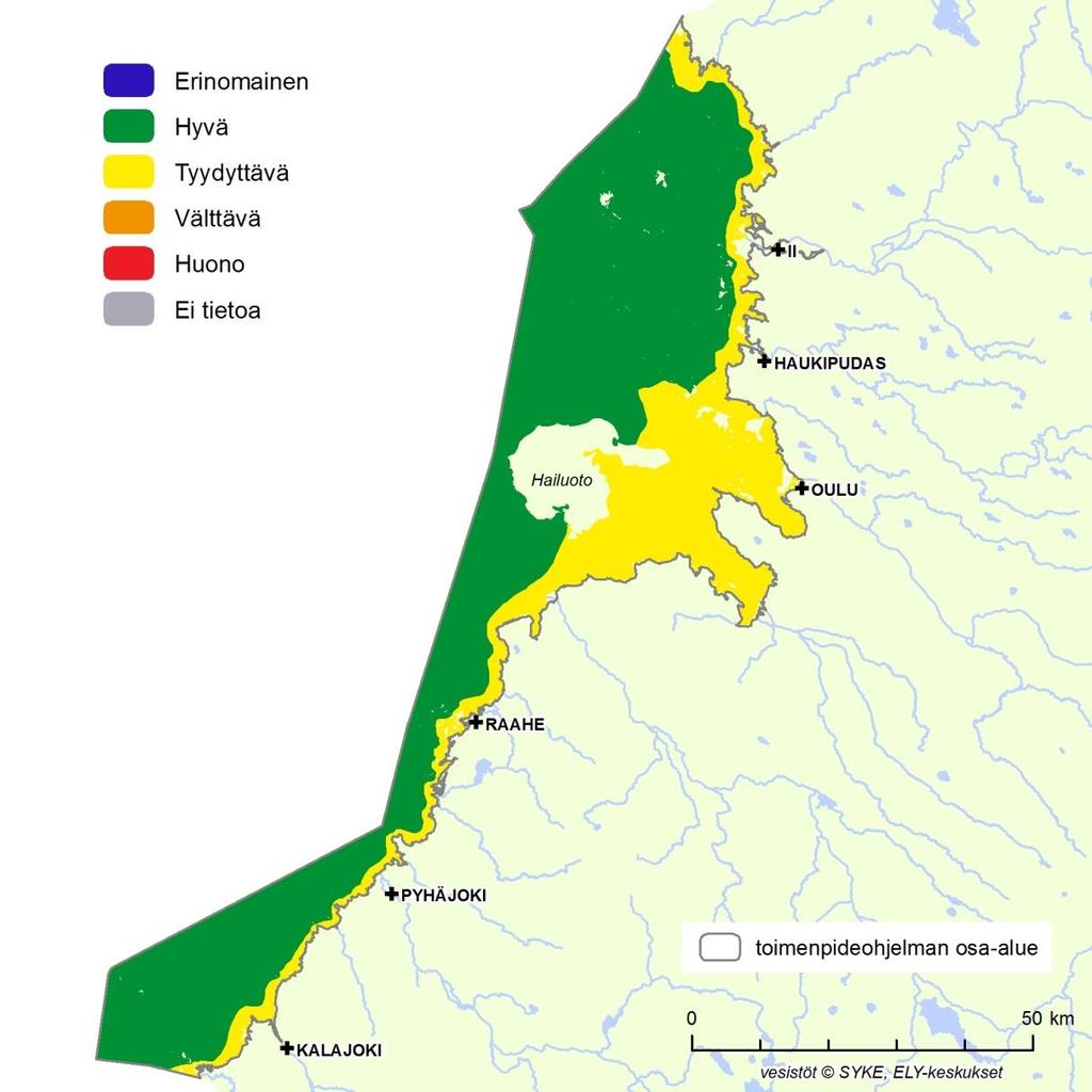 joiden ekologinen tila arvioitiin tyydyttäväksi suhteessa parhaaseen saavutettavissa olevaan tilaan.