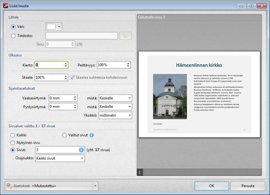 102 PDF-XChange Editor Plus 8.0 4.11 Tausta Tausta sijoitetaan kaikkien sivulla olevien elementtien taakse.