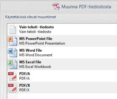 Muunnot Välilehdillä Muunna PDF-tiedostoksi
