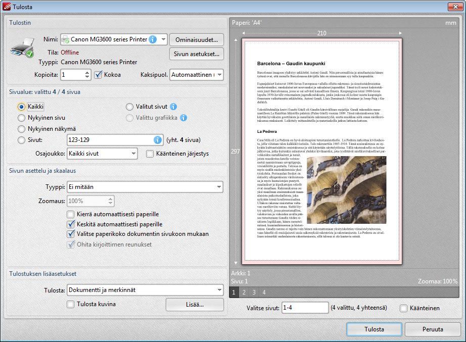 42 PDF-XChange Editor Plus 8.0 2.7 Tulostaminen Asiakirjojen laatija voi määrittää dokumenteille erilaisia käyttörajoituksia. Jo tiedoston avaukseen voidaan tarvita salasana.
