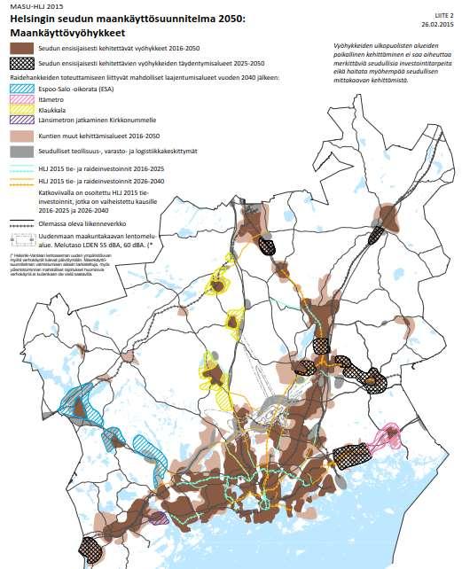 Helsingin seudun maankäyttösuunnitelma MASU 2050 maankäyttövyöhykkeet (2014) MAL 2019 -suunnitelmaluonnokseen on päivitetty vuoden 2014 Helsingin seudun maankäyttösuunnitelman 2050 (MASU2050) -