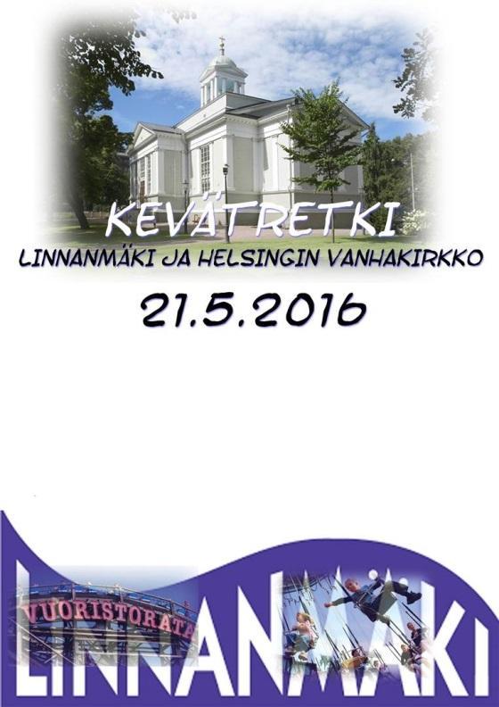 Klo 11 musiikillinen kirkkohetki ja tutustuminen Vanhaan kirkkoon Klo 12 Linnanmäki Retken hinta: Ranneke 34 tai ilman ranneketta 2 / henkilö.