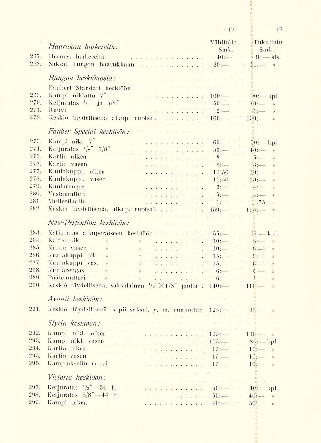 S: 45: 4(ii Vähittäin 17 17 o <itukuttain Smk haarukan laakereita: Smk % 207 Hermes laakereita 40: S 3O; sts : 368 Saksal rungon haarukkaan 20: 11: Rungon keskiönosia: a Faubert Standart keskiöön;