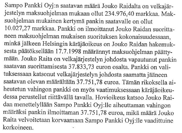 41 Hovioikeuden tuomiovirhe selvisi 26.1.2018: Postipankin salattu yksipuolinen 7.9.