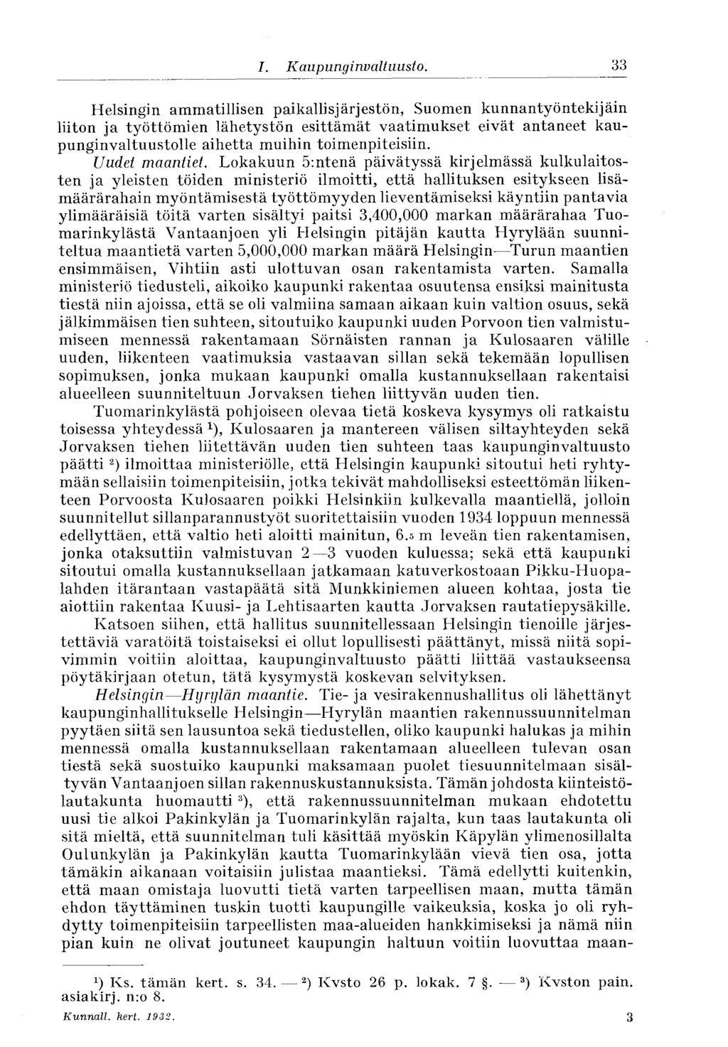 33 I. Kaupunginvaltuusto.