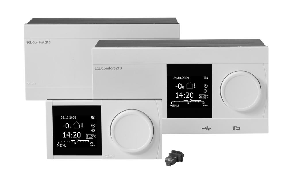 ECL Comfort 210 -säädin ja sovellusavaimet sekä ECA 30 / 31 -huoneyksiköt Suunniteltu Tanskassa Kuvaus ECL Comfort 210 -säädinsarja ECL Comfort 210 ECL Comfort -säädinsarjaan kuuluva ECL Comfort 210