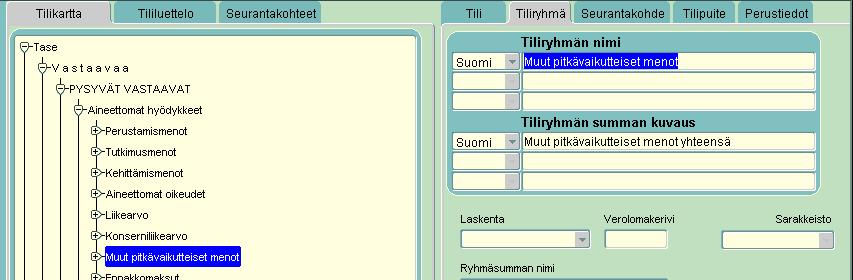 2) Klikkaa Tiliryhmä nimi kohdan selitettä.