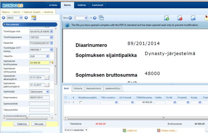 24 (25) 8 Sopimusten kierron valvonta 9 Valmiit sopimukset Kuvassa näkyvä sopimuslajin Sähkönsiirto nimi on 9.9.2015 alkaen rajoittamaton maksuerä. Toinen mahdollinen sopimuslaji on kiinteä maksuerä.