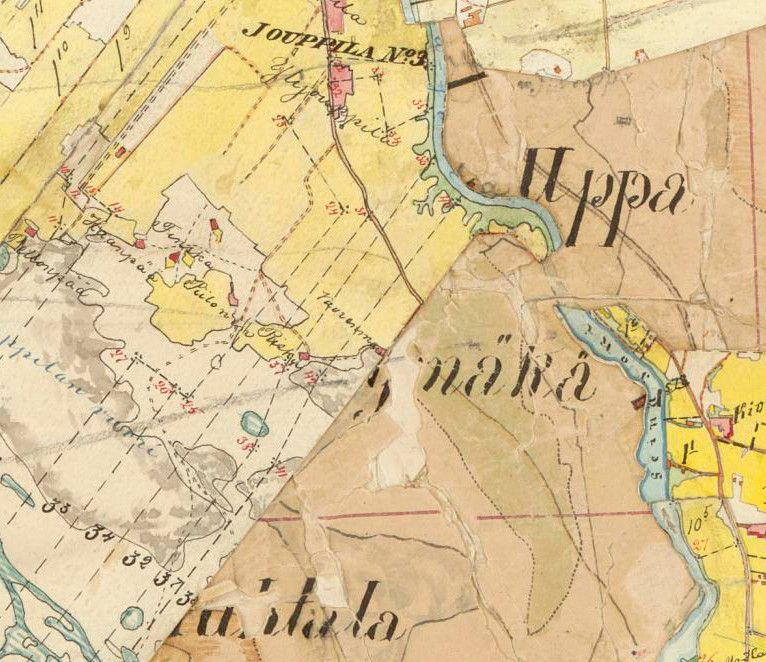9 Seinäjokea 1800-luvun puolivälissä laaditulla pitäjänkartalla, Sahanlammen