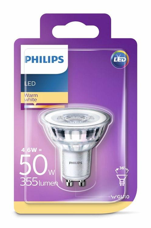 PHILIPS LED Spotti 4,6 W (50 W) GU10 Lämmin valkoinen Ei himmennettävä Valoa, joka ei rasita silmiä Heikkolaatuinen valo rasittaa silmiä.