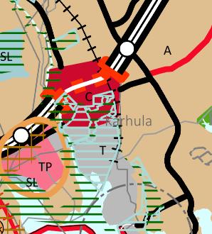 keskustatoimintojen aluetta - lähialueet taajamaa - Karhulan