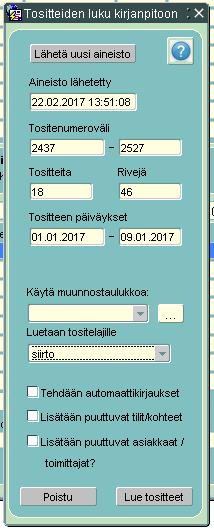 Lopuksi klikataan Lue tositteet -painiketta.
