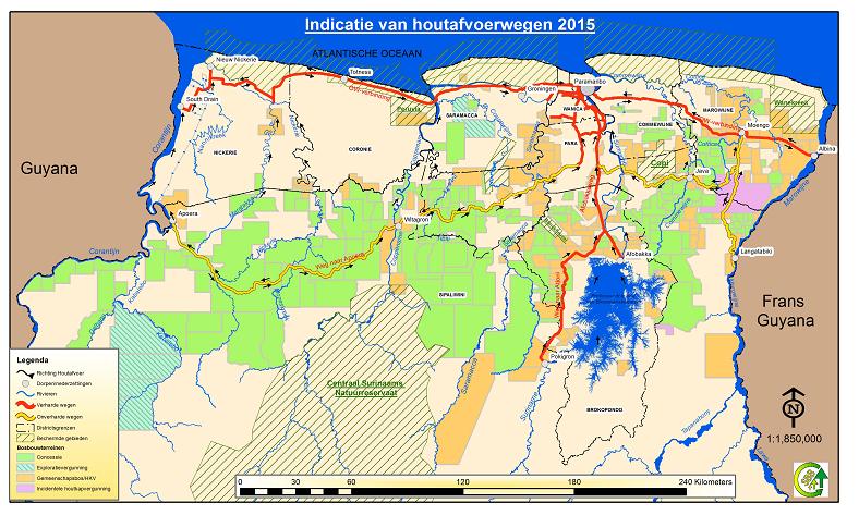 Figuur 8. Kaart met de indicatie van houtafvoerwegen in 2015 5.