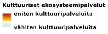 Ote kulttuuristen ekosysteemipalvelujen synteesikartasta (Selvitys Lahden tärkeimmistä ekosysteemipalveluista 2018) sekä kaavarungon suunnittelualue. 8.