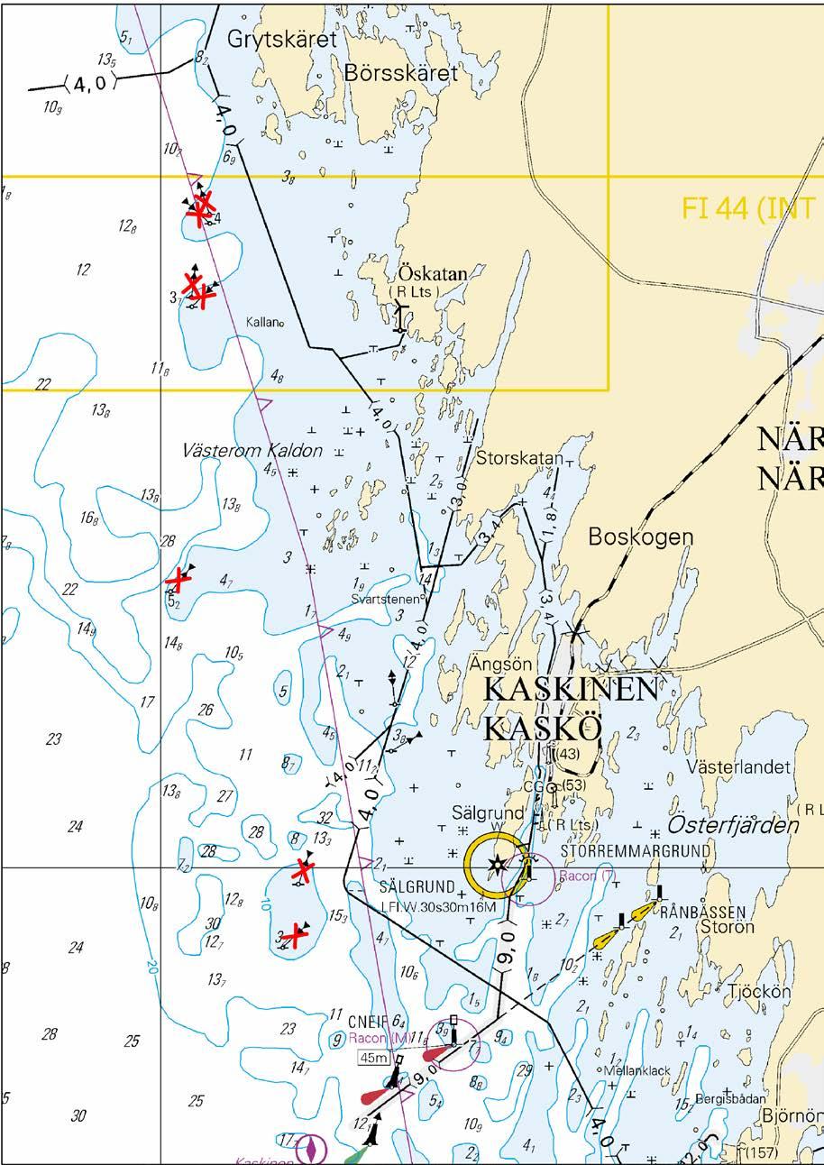 Kuva viitteeksi, karttaotteet ei merikartan mittakaavassa / Bild för referens, kortutdrag inte i