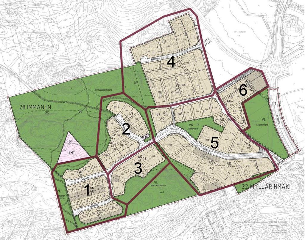 ITÄ-IMMANEN, II-ALUE RAKENNUSTAPAOHJEET 07.12.2009 OSA-ALUEJAKO: Osa-aluejako osoitettu viereisellä kartalla.