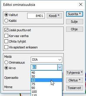 Mistä -osiosta valitaan Arvo päälle ja ruvetaan lisäämään ominaisuuksia oikean puoleisten