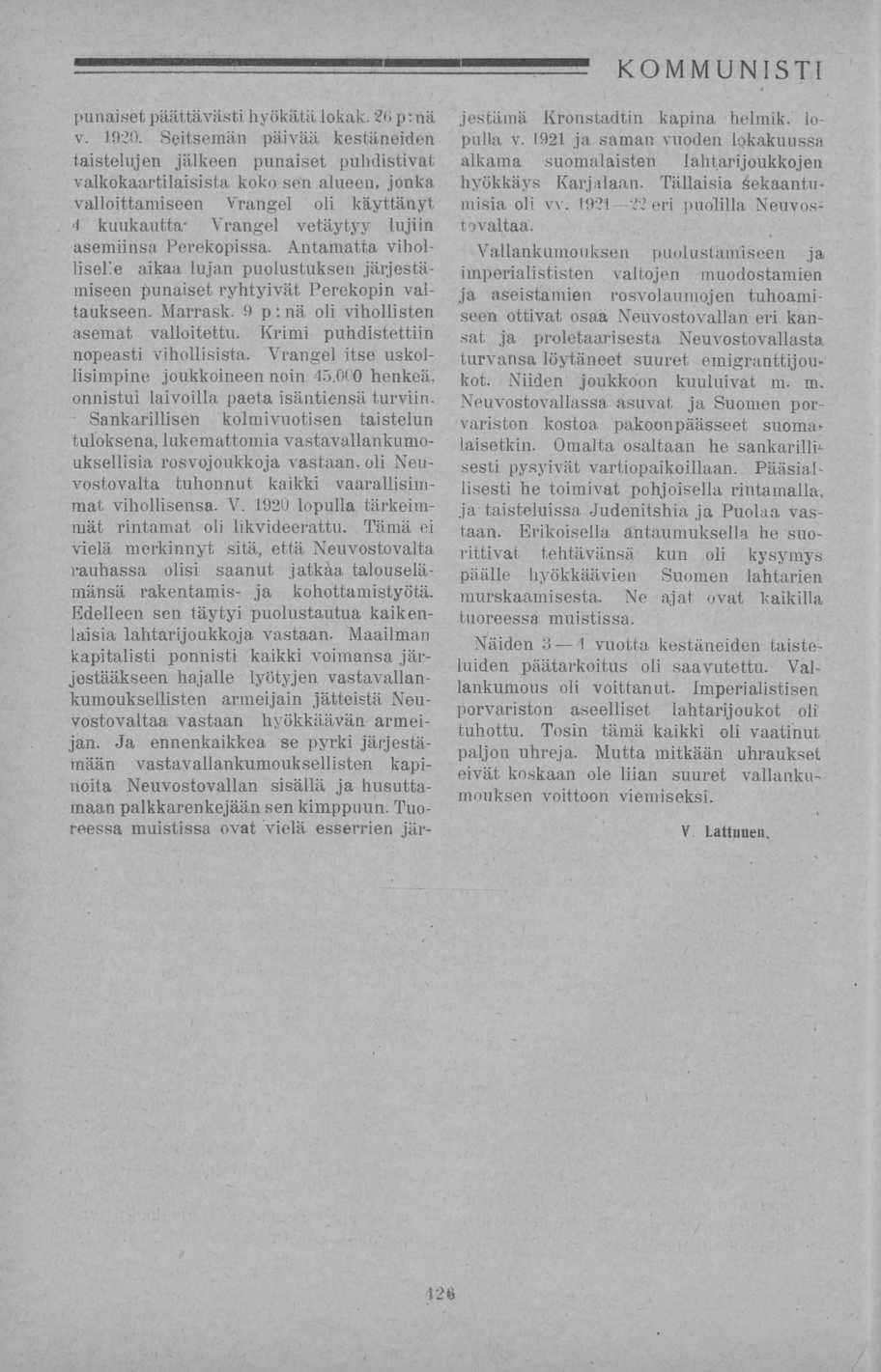 punaiset päättävästi hyökätä lokak. 26 p;nä v. 1920.