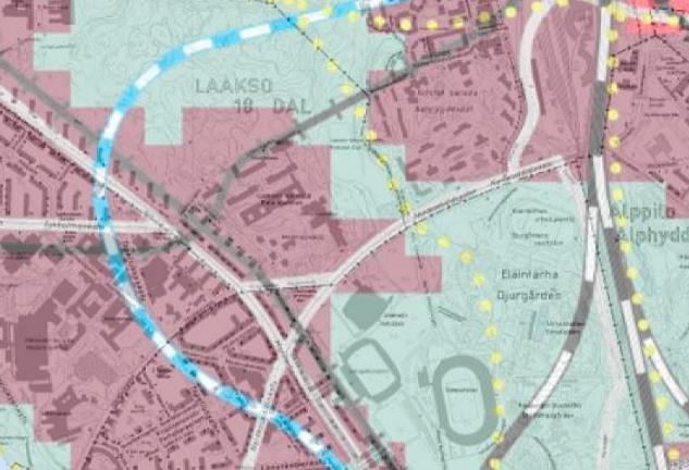 Kaavatilanne Uudenmaan maakuntakaava viheraluetta osana Töölönlahti - Keskuspuisto