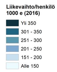 YRITYSTOIMIPAIKKOJEN LIIKEVAIHTO Kartassa kuvataan yritystoimipaikkojen liikevaihtoa henkilöä kohden vuonna 2016.