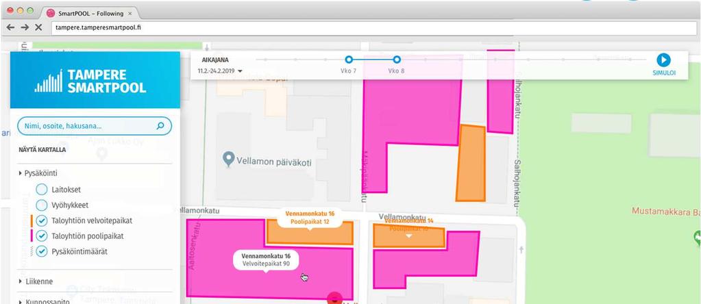 MOCKUP: KOYPAIKAT HALLINTALIITTYMÄSSÄ Hallintaliittymästä nähtävissä omat velvoite- ja poolipaikat - Paikkojen status ja käyttöaste -