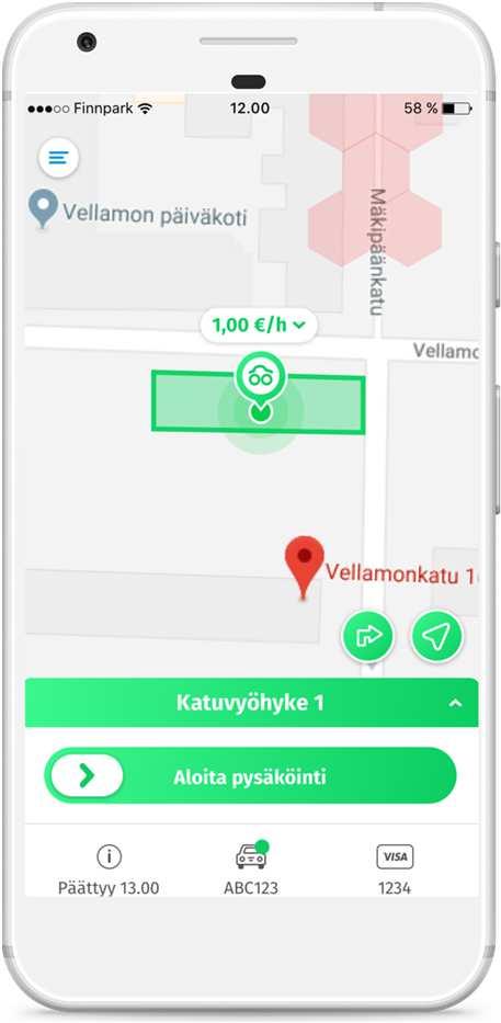 Pysäköijän ei tarvitse tehdä toimenpiteitä pysäköidessään Näkee