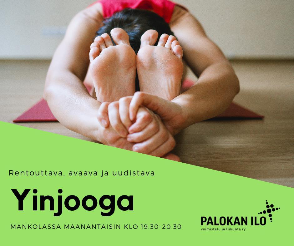 Yinjooga Yinjooga on rauhalliseen tahtiin etenevä, syvästi rentouttava harjoitus, jossa jokaiseen asanaan rauhoitutaan noin 3-8 minuuttin ajaksi.