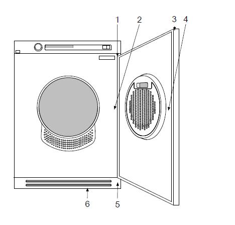 11. Oven kätisyyden vaihto 1. Saranatapit (ylempi ja alempi) 2.