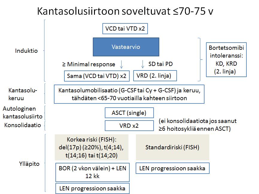 1. Kantasolusiirtoon soveltuvat ensilinjan hoito Ohje koskee hyväkuntoisia 70-75-vuotiaita potilaita Sytogenetiikka kaikilta