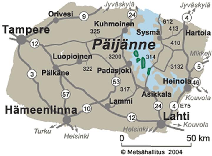2 Kävijätutkimuksen toteutus 2.1 Alueen kuvaus Päijänteen kansallispuisto on perustettu vuonna 1993, ja se sijaitsee Päijät-Hämeessä Padasjoen, Asikkalan ja Sysmän kuntien alueella (kuva 1).