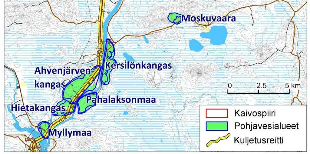 Alueen olosuhteet eivät ole suotuisia merkittävälle pohjaveden muodostumiselle. Tämä koskee myös kaivosalueen länsipuolisia katkonaisia harjumuodostumia (Johansson 1995).