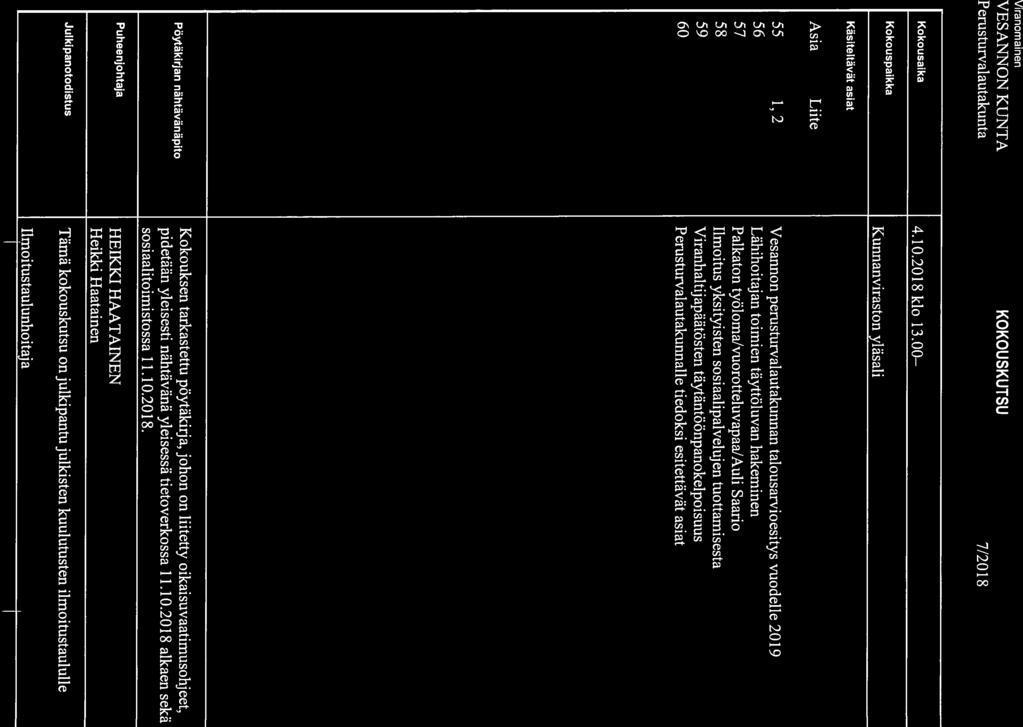 Viranomainen KOKOUSKUTSU Perusturvalautakunta 7/2018 Kokousaika Kokouspaikka 4.10.2018 klo 13.