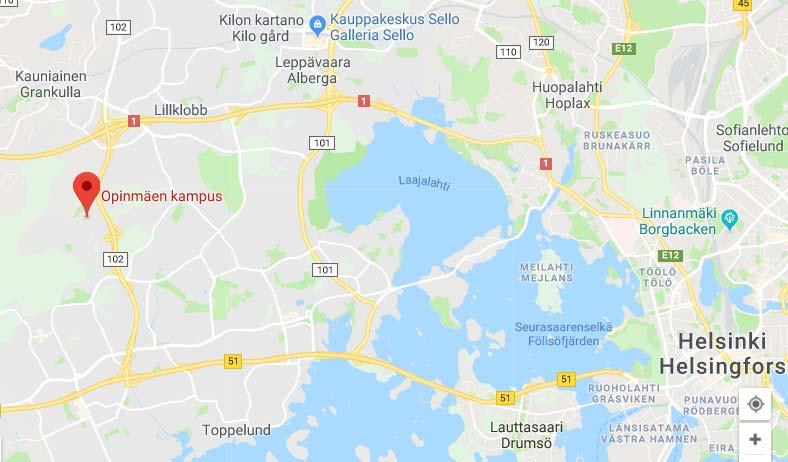 Tietoa ja kartta kilpailupaikasta Opinmäen liikuntahalli (Opinmäen kampus), Lillhemtintie 1, 02250 Espoo 1 3 4 2 Hotellimajoitusta: 1.