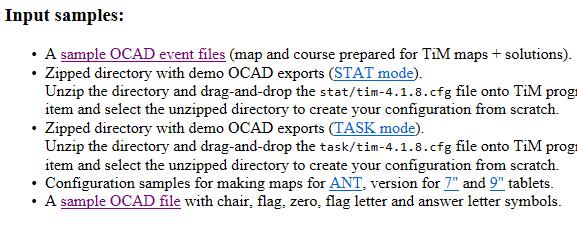 TiM esimerkkitiedostojen lataaminen Halutessasi voit myös ladata Liborin esimerkkitiedostot linkistä sample OCAD event files. Ja Liborin OCAD radansuunnittelun karttapohjan linkistä sample OCAD file.