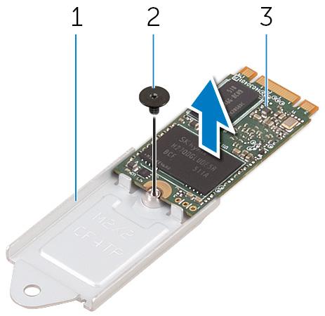 3 Käännä SSD-asema ympäri ja irrota ruuvi (M2x2), jolla SSD-asema kiinnittyy SSD-aseman kiinnikkeeseen. Kuva 10.