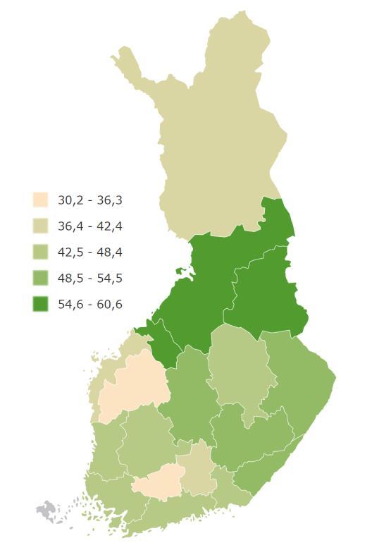 Riittämättömästi palveluja saaneet, % Lääkäripalveluita riittämättömästi saaneiden osuus, (%) tarvinneista Sosiaalityöntekijän palveluita riittämättömästi saaneiden osuus, (%) tarvinneista Osuus on