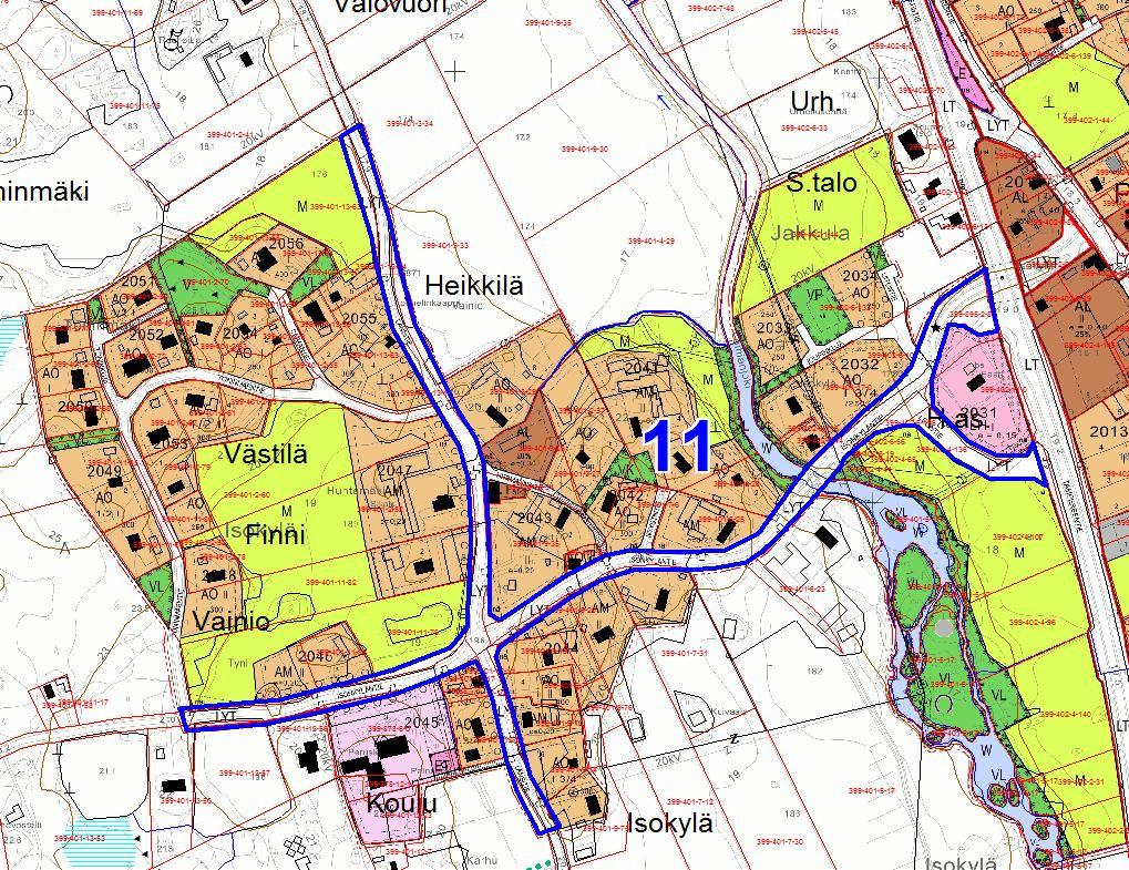 Kohde 11. Isonkyläntie, asemakaavan muutos LYT-alueesta katualueeksi.
