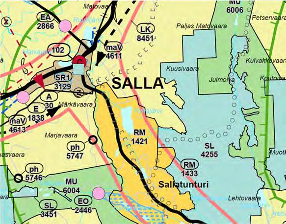 FCG SUUNNITTELU JA TEKNIIKKA OY Osallistumis- ja arviointisuunnitelma 4 (15) Sallatunturin alue kuuluu maakuntakaavassa merkittyyn Itä-Lapin matkailun vetovoimaalueeseen, matkailun ja virkistyksen