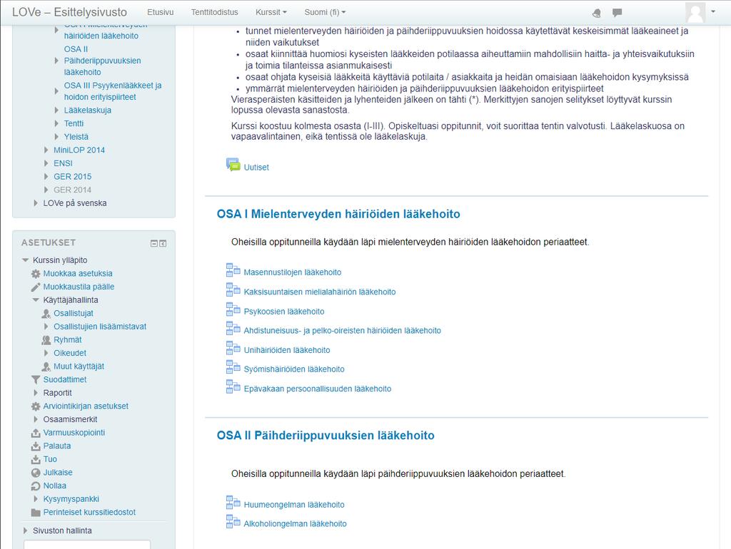 Käyttäjäoikeuksien muuttaminen kurssilla (pääkäyttäjä) Voit antaa järjestelmään luomallesi käyttäjätunnukselle esimerkiksi opettajan oikeudet siirtymällä halutulle kurssille ja valitsemalla sivun