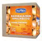 (sisältää kananmunaa), sokeri, hiivauute, maitoproteiini, emulgointiaine (E451), ruohosipuli, curry, hapettumisenestoaine (rosmariiniuute), kurkuma, riisijauho. keittoa.