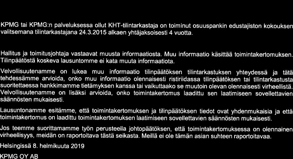 Mäntsälän Osuuspankki T i I i nt a rka stu ske ño m u s tilikaudelta 1. 1.-31. 1 2.