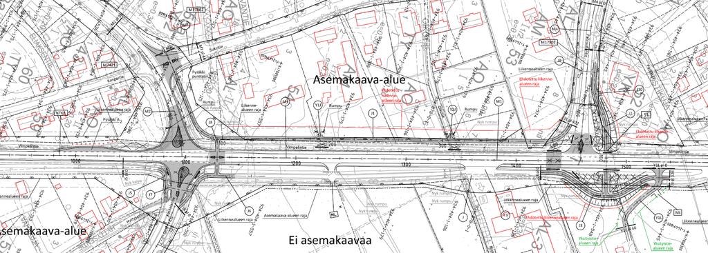VIMPELIN KUNTA KESKUSTAN ASEMAKAAVAN MUUTOS JA LAAJENNUS, KANTATIEN 68 YLEISEN TIEN ALUE, KORTTELIT 52-54 10 Kuva 9. Ote tiesuunnitelmaluonnoksesta 31.1.2019 (Lähde: Insinööritoimisto Kolmostie Oy).