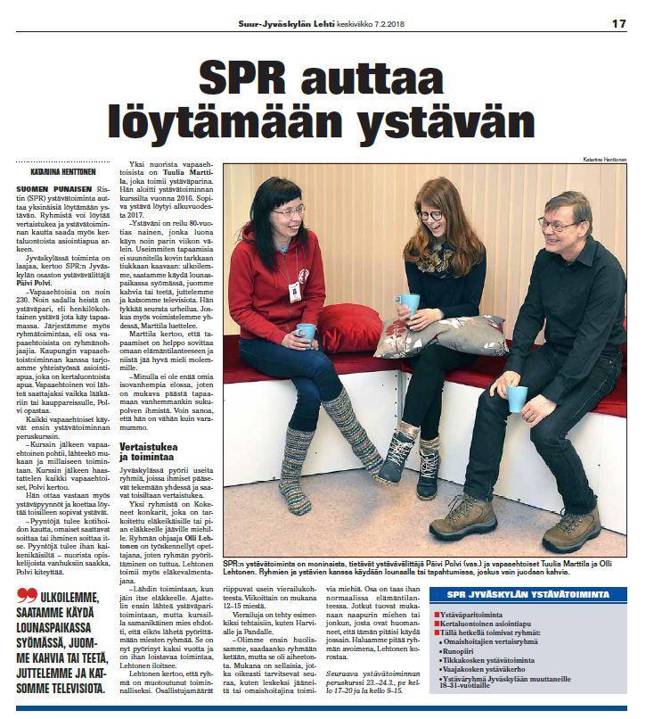 Jyväskylän osasto mediassa Sanomalehti Keskisuomalaisessa oli lauantaina 3.2.2018 Takasivulla Meidän juttu kuva Vapepa: Vapaaehtoiset hiovat toimintaansa.