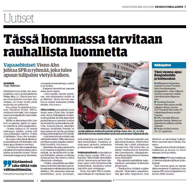Nälkäpäivä -keräykseen liittynyt Minna Canthin patsaan pukeminen Nälkäpäivän keräysliiviin torstaina 20.9.2018 sai huomiota YLE Jyväskylä verkkosivuilla sekä Instagram -tilillä.