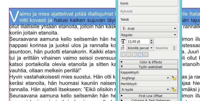 Tässä voit myös muokata viivoja, värejä sekä kierrättää tekstiä kuvan ympäri (ks. kuvan lisääminen). Tässä esimerkkinä angfangin teko.